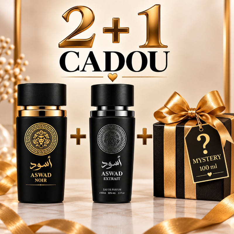 SET PARFUMURI BĂRBAȚI 2+1 MYSTERY – ASWAD NOIR + ASWAD EXTRACT + 1 PARFUM MYSTERY CADOU