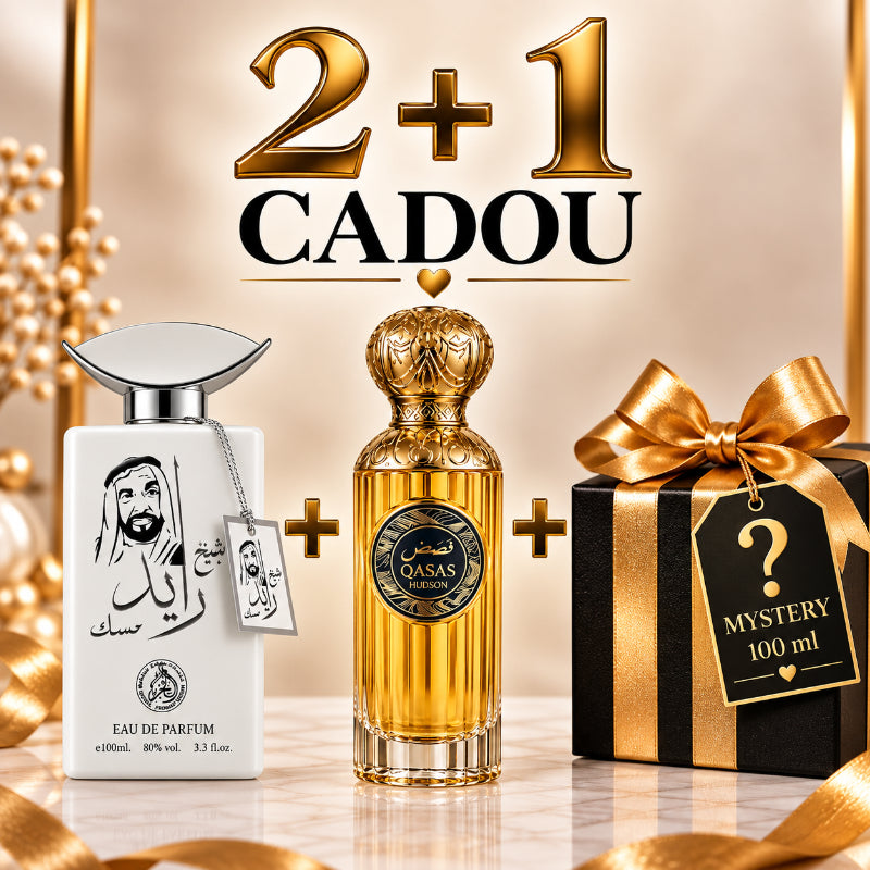 SET PARFUMURI BĂRBAȚI 2+1 MYSTERY – SHAIKH ZAYED MUSK + QASAS HUDSON + 1 PARFUM MYSTERY CADOU
