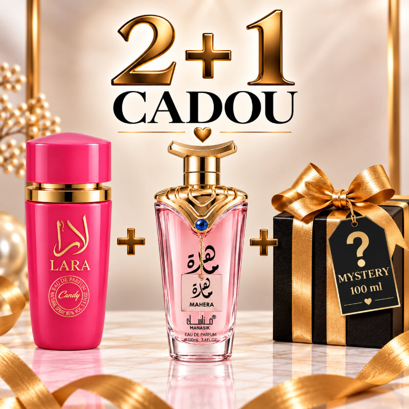 SET PARFUMURI DAMĂ 2+1 MYSTERY – LARA CANDY + MAHERA + 1 PARFUM MYSTERY CADOU