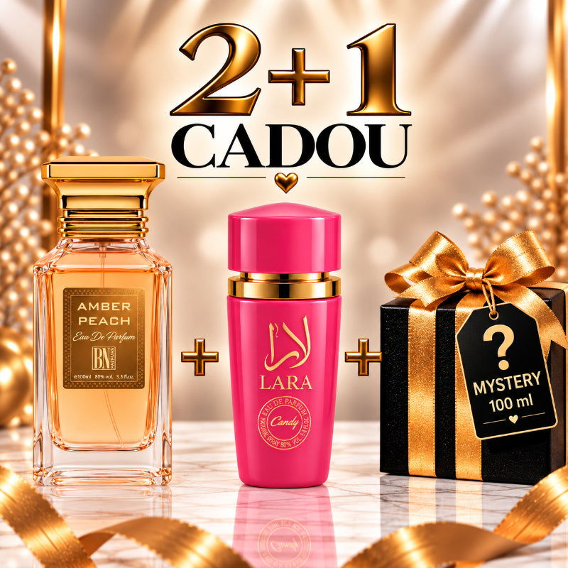 SET PARFUMURI DAMĂ 2+1 MYSTERY – AMBER PEACH + LARA CANDY + 1 PARFUM MYSTERY CADOU