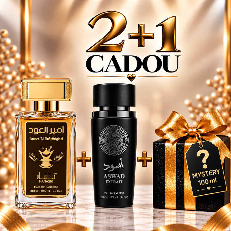 SET PARFUMURI BĂRBAȚI 2+1 MYSTERY – AMEER AL OUD ORIGINAL + ASWAD EXTRAIT + 1 PARFUM MYSTERY CADOU