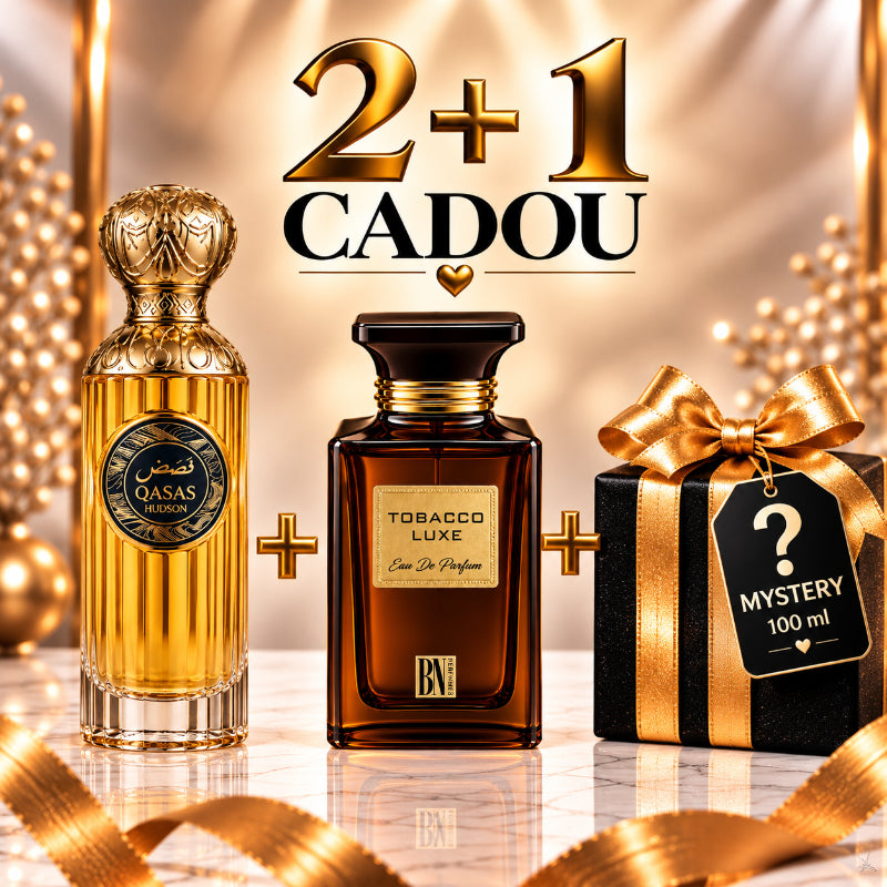 SET PARFUMURI UNISEX 2+1 MYSTERY – QASAS HUDSON + TOBACCO LUXE + 1 PARFUM MYSTERY CADOU