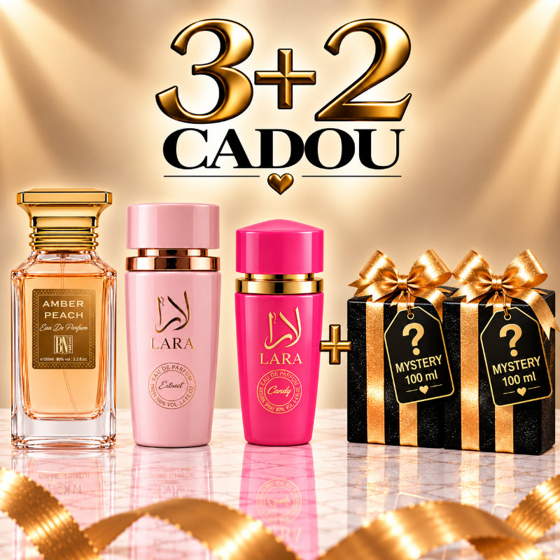 SET PARFUMURI DAMĂ 3+2 MYSTERY – LARA PINK + AMBER PEACH + LARA CANDY + 2 PARFUMURI MYSTERY CADOU