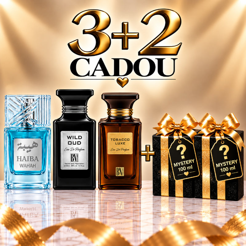 SET PARFUMURI UNISEX 3+2 MYSTERY – HAIBA WAHAH + WILD OUD + TOBACCO LUXE + 2 PARFUMURI MYSTERY CADOU