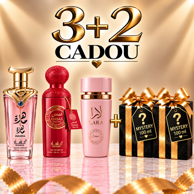 SET PARFUMURI DAMĂ 3+2 MYSTERY – MAHERA + QASAS ONLY ONE + LARA PINK + 2 PARFUMURI MYSTERY CADOU