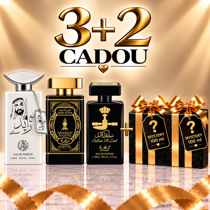 SET PARFUMURI BĂRBAȚI 3+2 MYSTERY – SHEIKH ZAYED MUSKI + AMEER AL OUD ARABIAN NIGHTS + SULTAN AL LAIL + 2 PARFUMURI MYSTERY CADOU