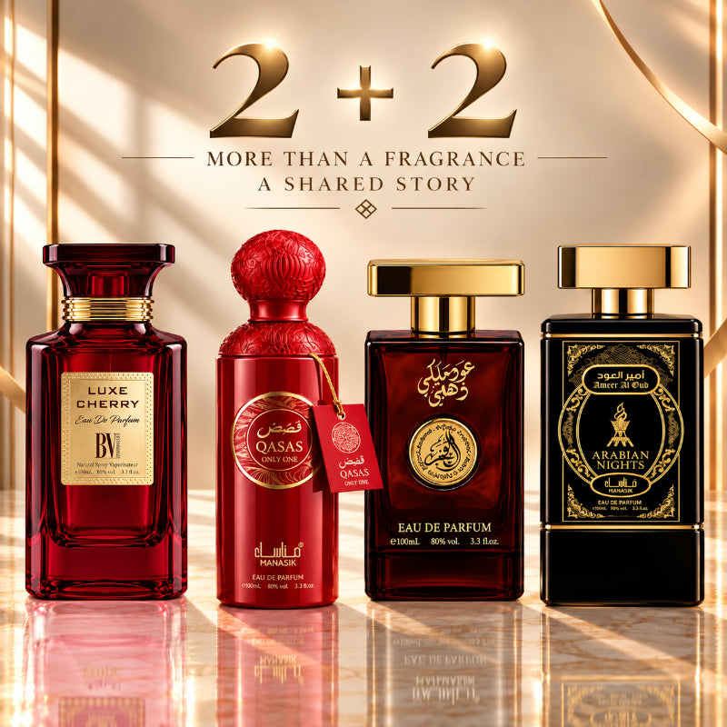 SET CADOU UNISEX 2+2 – LUXE CHERRY + QASAS ONLY ONE + OUD MALAKI + AMEER AL OUD ARABIAN NIGHTS