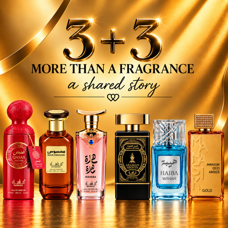 SET CADOU 3+3 – QASAS ONLY ONE + MAKHSOUSE+ MAHERA+ AMEER AL OUD ARABIAN NIGHTS+  HAIBA WAHAH + OUD AMBER GOLD