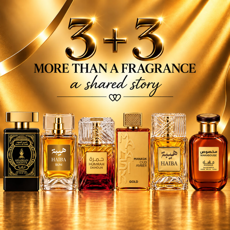 SET CADOU 3+3 – AMEER AL OUD ARABIAN NIGHTS + HAIBA BUNI + HUMRAH DKHOUN + OUD AMBER GOLD + HAIBA+ MAKHSOUSE