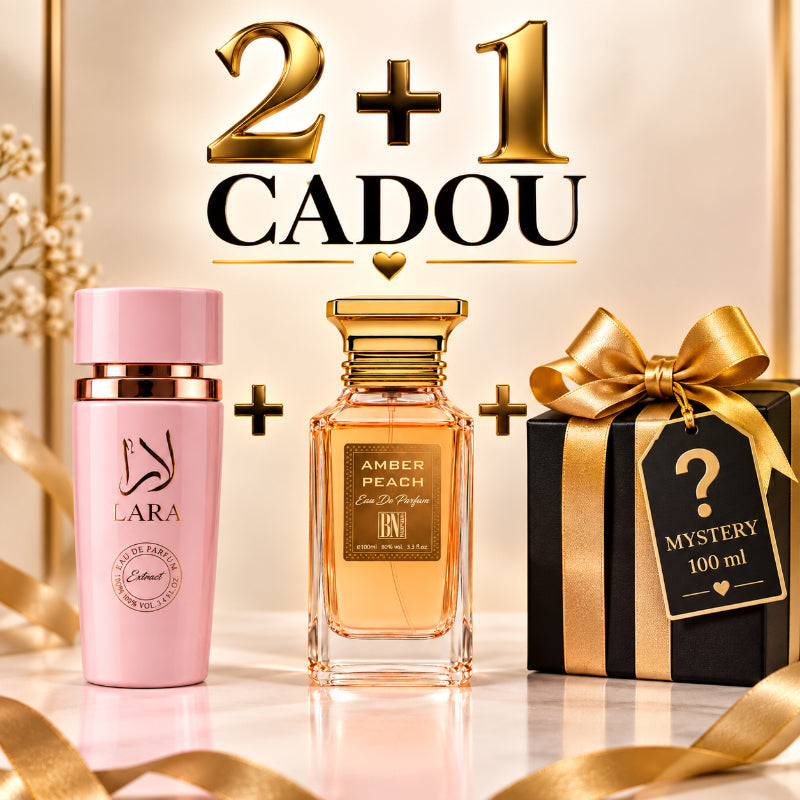 SET PARFUMURI DAMĂ 2+1 MYSTERY – LARA PINK + AMBER PEACH + 1 PARFUM MYSTERY CADOU