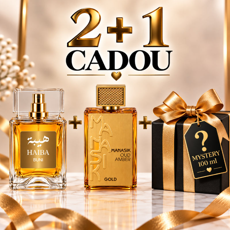 SET PARFUMURI UNISEX 2+1 MYSTERY – HAIBA BUNI + OUD AMBER GOLD + 1 PARFUM MYSTERY CADOU
