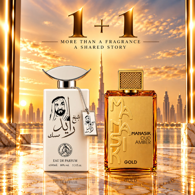 SET PARFUMURI BĂRBĂTEȘTI 1+1 – SHEIKH ZAYED MUSK + OUD AMBER GOLD