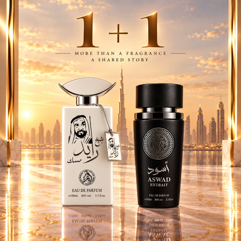SET PARFUMURI BĂRBĂTEȘTI 1+1 – SHEIKH ZAYED MUSK + ASWAD EXTRAIT