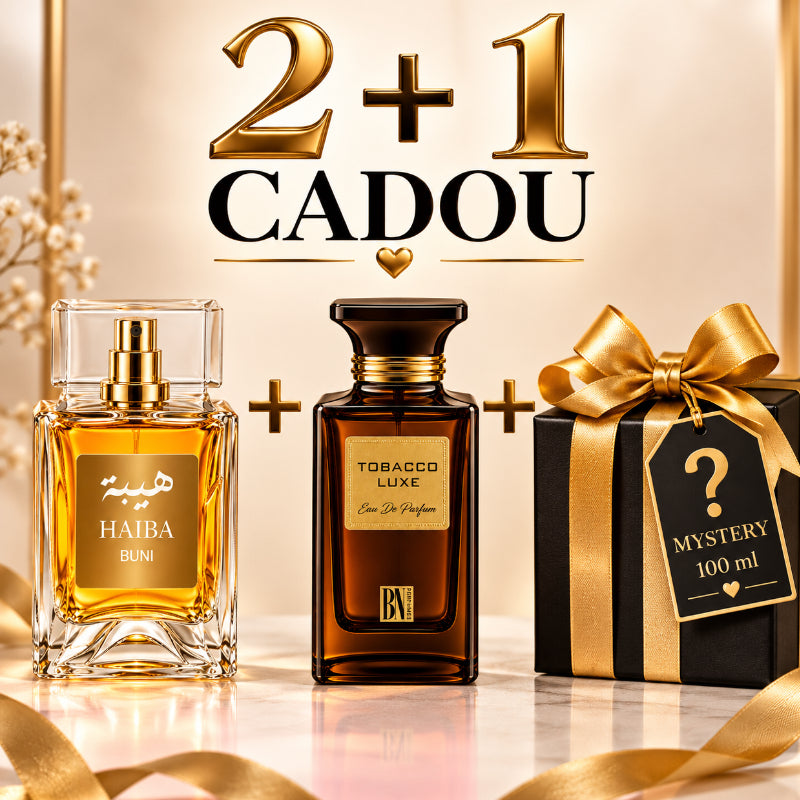SET PARFUMURI UNISEX 2+1 MYSTERY – HAIBA BUNI + TOBACCO LUXE + 1 PARFUM MYSTERY CADOU