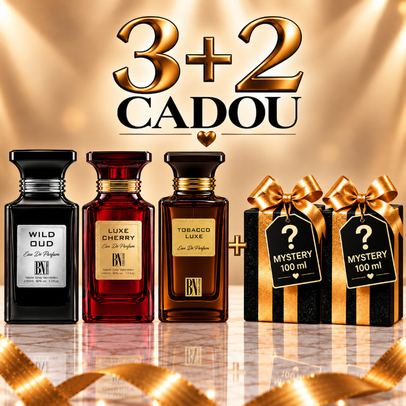 SET PARFUMURI UNISEX 3+2 MYSTERY – WILD OUD + LUXE CHERRY + TOBACCO LUXE + 2 PARFUMURI MYSTERY CADOU
