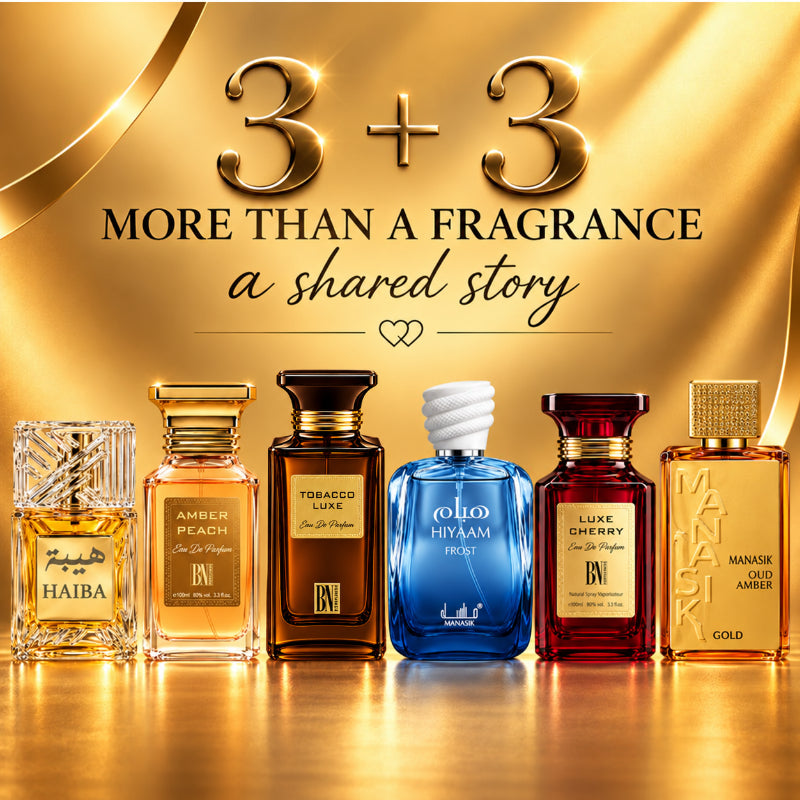 SET PARFUMURI UNISEX 3+3 – HAIBA + AMBER PEACH + TOBACCO LUXE + HIYAAM FROST + LUXE CHERRY + OUD AMBER GOLD