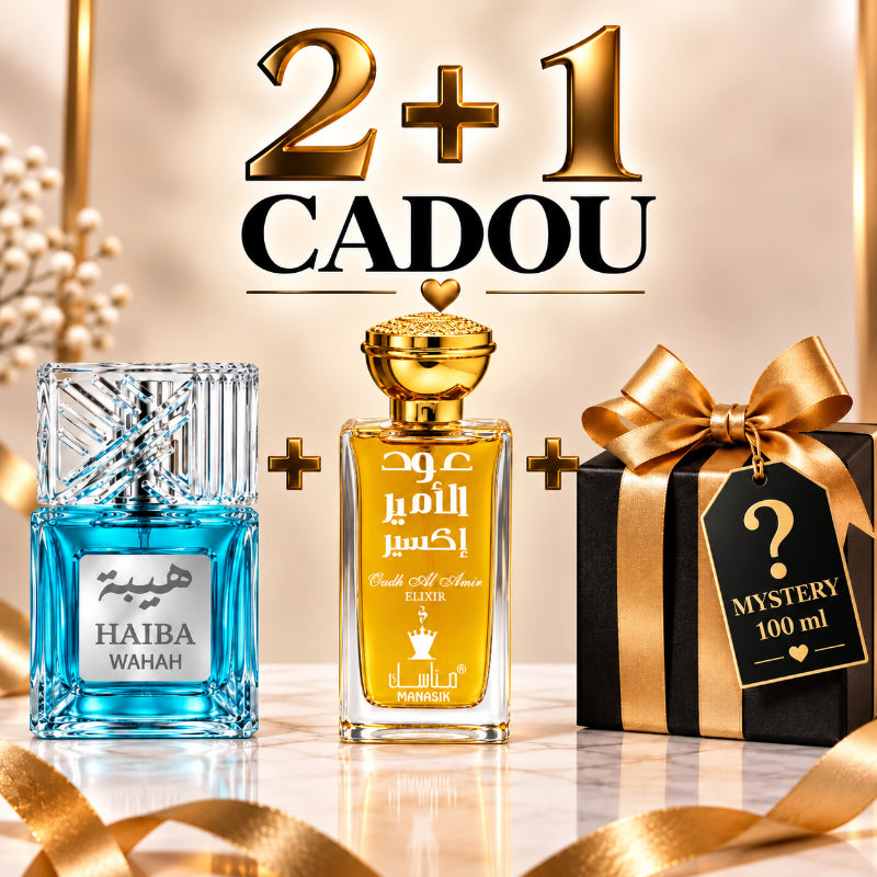 SET PARFUMURI UNISEX 2+1 MYSTERY – HAIBA WAHAH + OUD AL AMIR ELIXIR + 1 PARFUM MYSTERY CADOU
