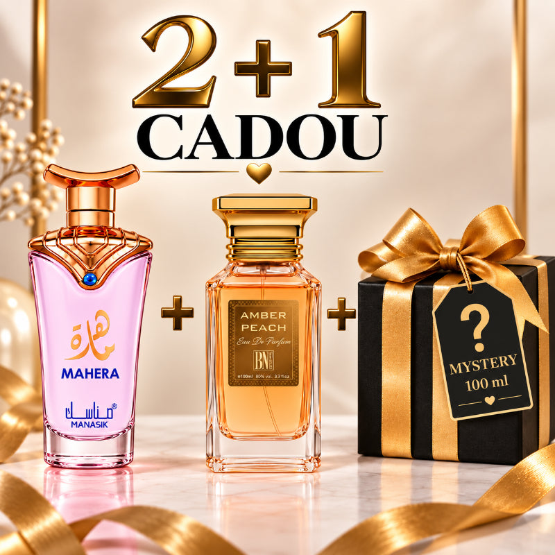 SET PARFUMURI DAMĂ 2+1 MYSTERY – MAHERA + AMBER PEACH + 1 PARFUM MYSTERY CADOU