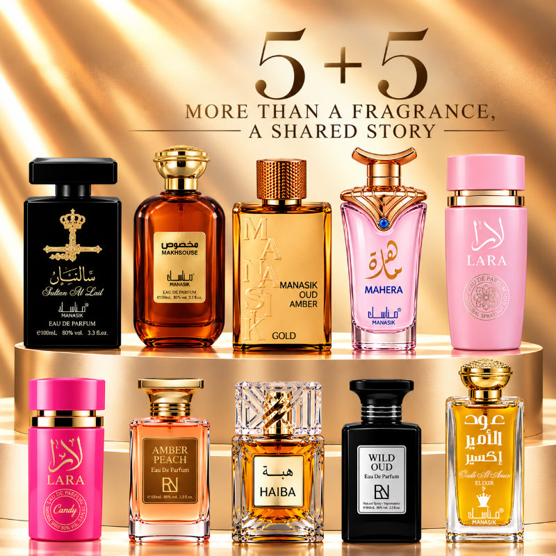 SET PARFUMURI UNISEX 5+5 – SULTAN AL LAIL + MAKHSOUSE + OUD AMBER GOLD + LARA CANDY + AMBER PEACH + HAIBA + MAHERA + OUD AL AMIR ELIXIR + WILD OUD + LARA PINK