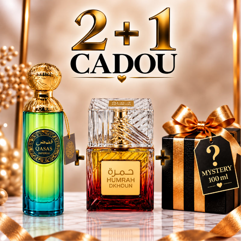 SET PARFUMURI UNISEX 2+1 MYSTERY – QASAS IMPERIAL + HUMRAH DKHOUN + 1 PARFUM MYSTERY CADOU