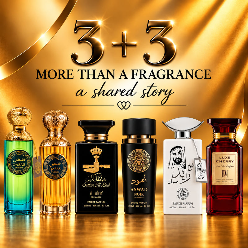 SET PARFUMURI BĂRBAȚI 3+3 – QASAS IMPERIAL + QASAS HUDSON + SULTAN AL LAIL + ASWAD NOIR + SHAIKH ZAYED MUSK + LUXE CHERRY