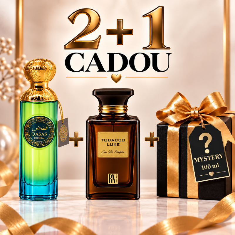 SET PARFUMURI UNISEX 2+1 MYSTERY – QASAS IMPERIAL + TOBACCO LUXE + 1 PARFUM MYSTERY CADOU