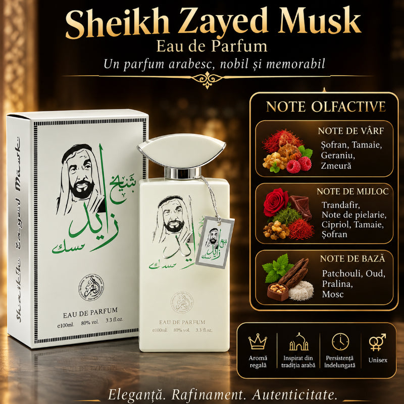 Sheikh Zayed Musk Eau de Parfum 100 ml – Parfum Arabesc Oriental, Masculin, Elegant și Sofisticat